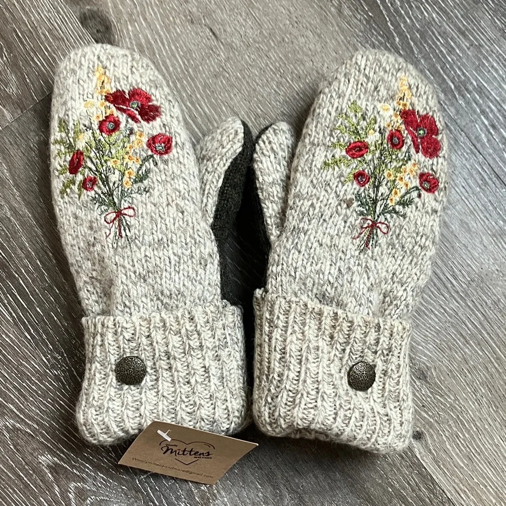 embroidered wool mittens